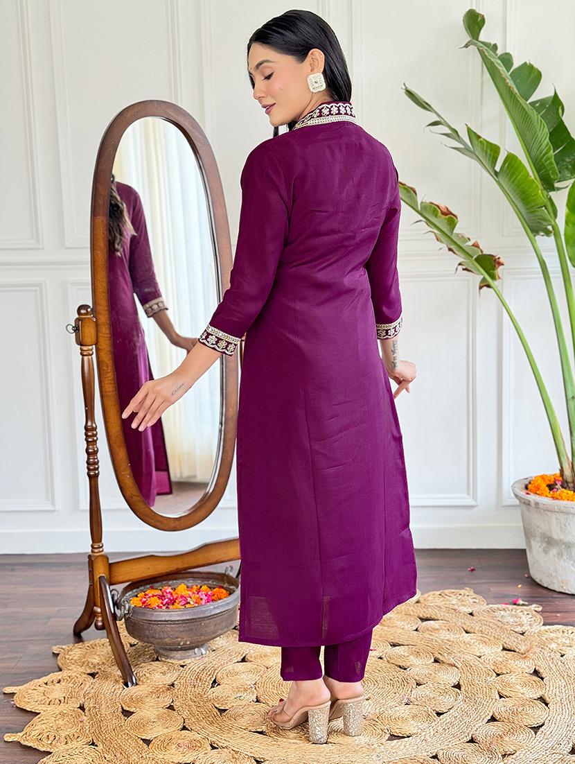 women embroidered three quarter sleeve kurta pant with dupatta set - 22024868 - Standard Image - 2