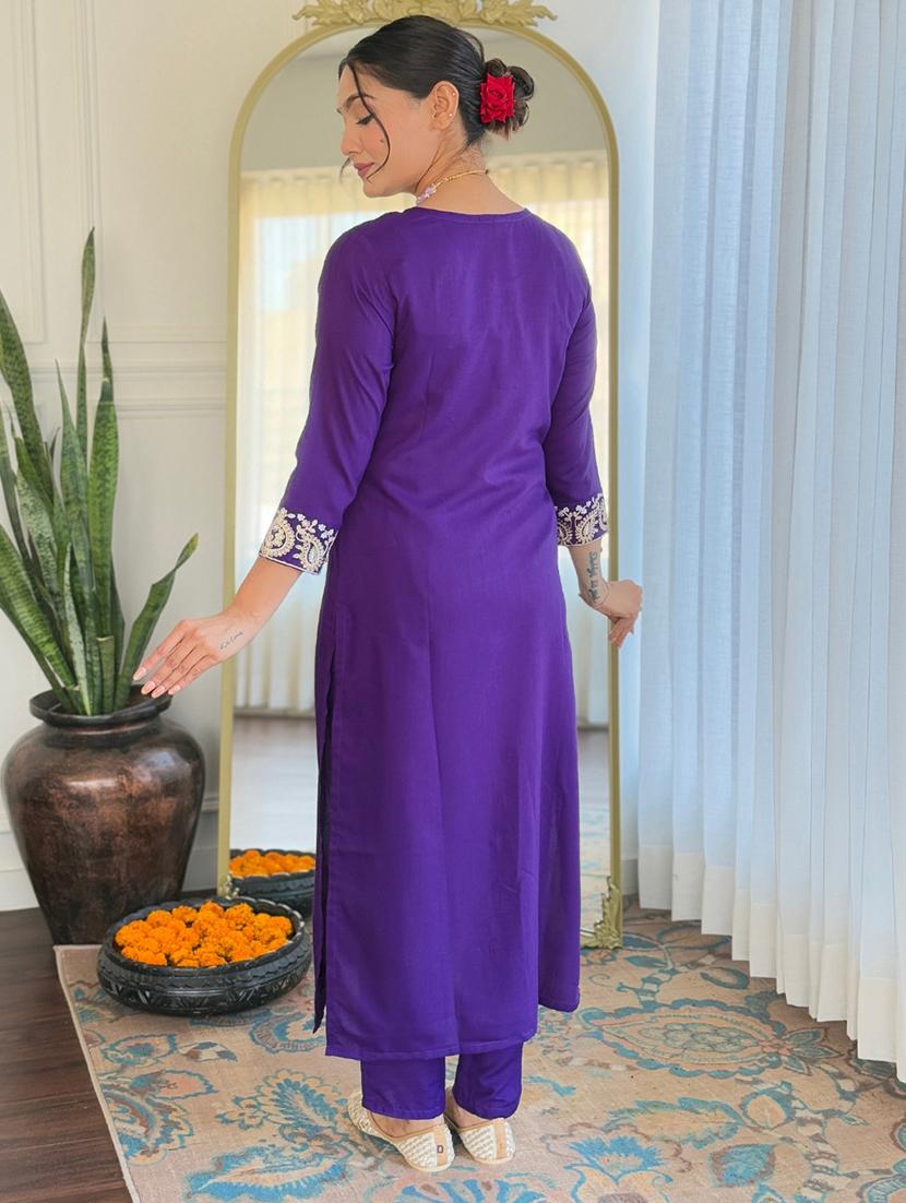 women embroidered three quarter sleeve kurta pant with dupatta set - 22024871 - Standard Image - 2