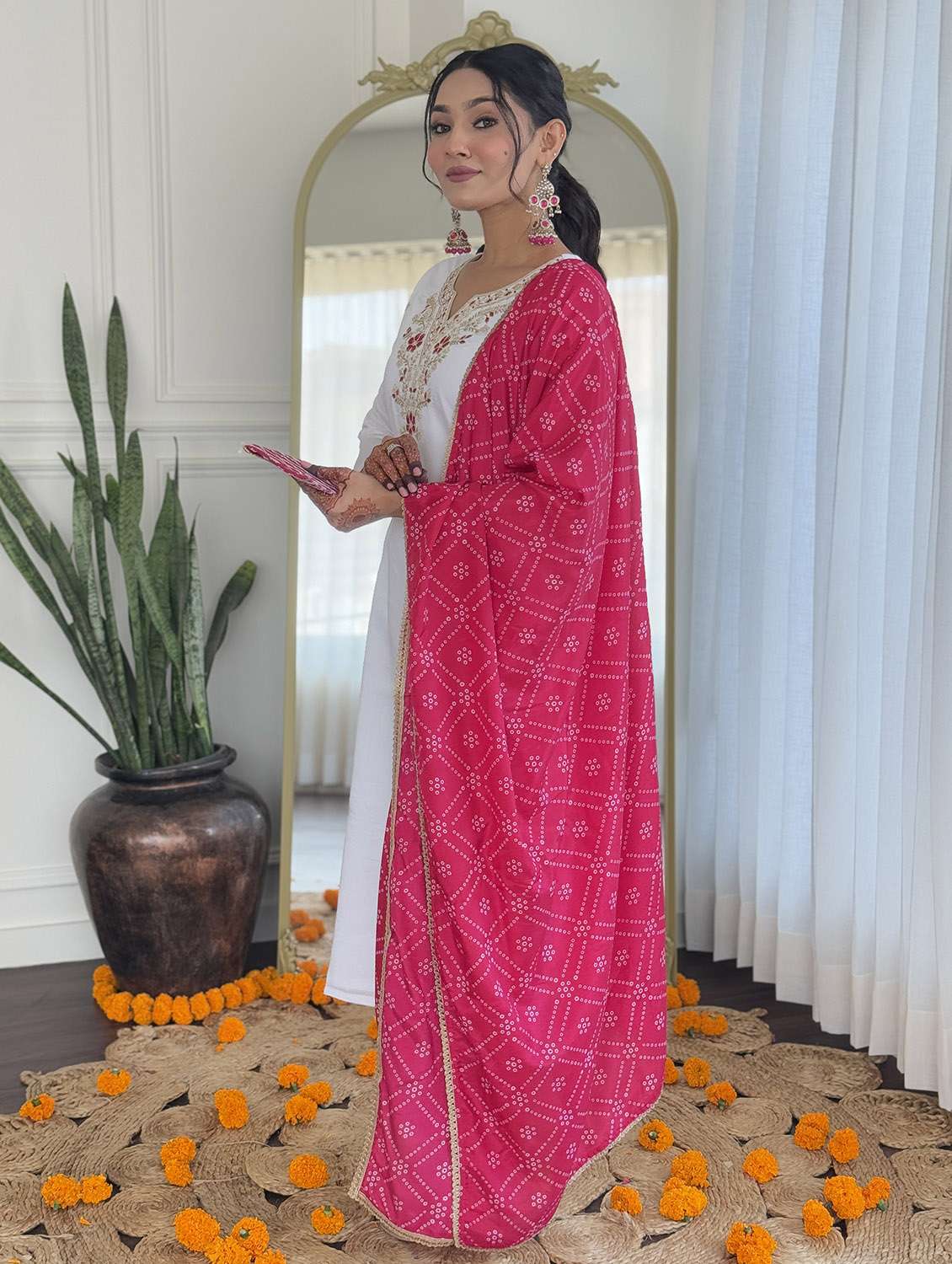 women embroidered three quarter sleeve kurta pant with dupatta set - 22024880 - Standard Image - 2