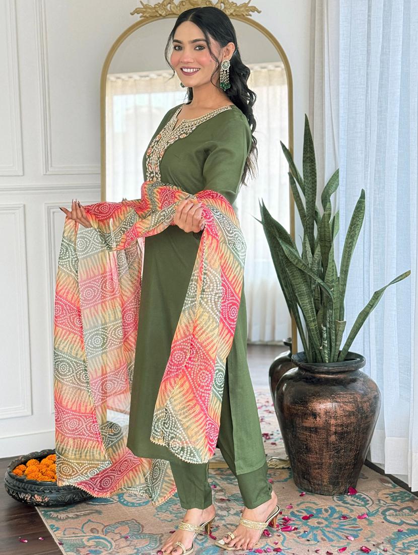 women embroidered three quarter sleeve kurta pant with dupatta set - 22024889 - Standard Image - 2