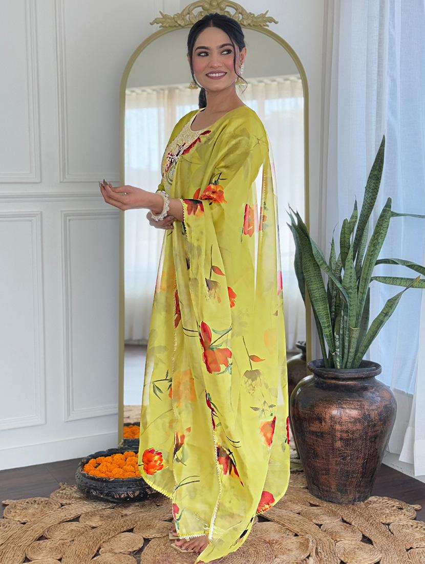 women embroidered three quarter sleeve kurta pant with dupatta set - 22024891 - Standard Image - 2