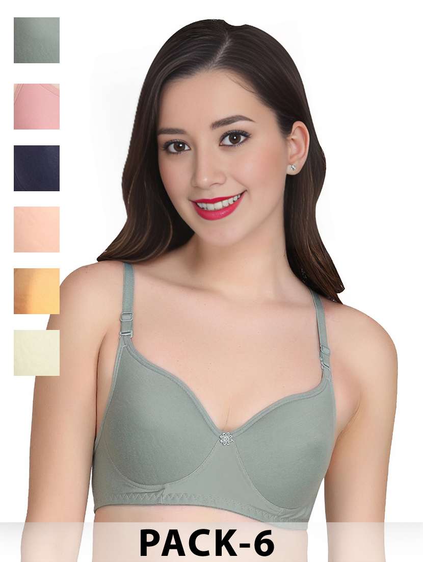 women pack of 6 solid non wired bra