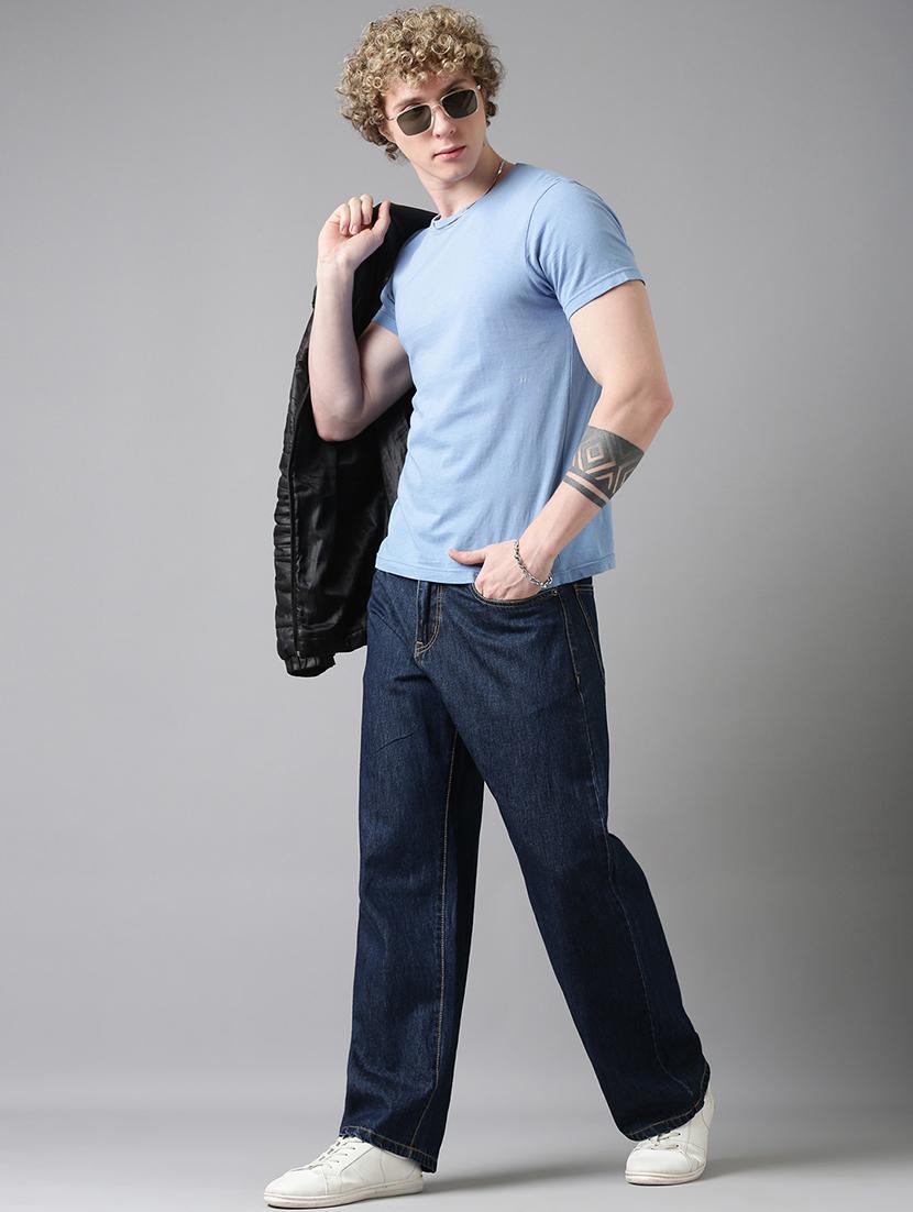men plain mid rise baggy jeans - 22025018 - Standard Image - 7