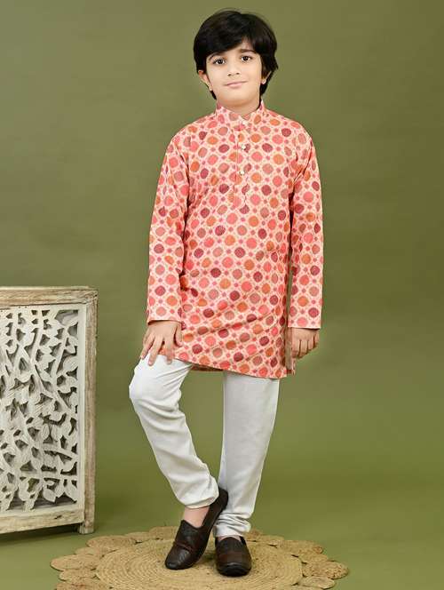 boys printed mandarin collar kurta pyjama set - 22025966 -  Standard Image - 0