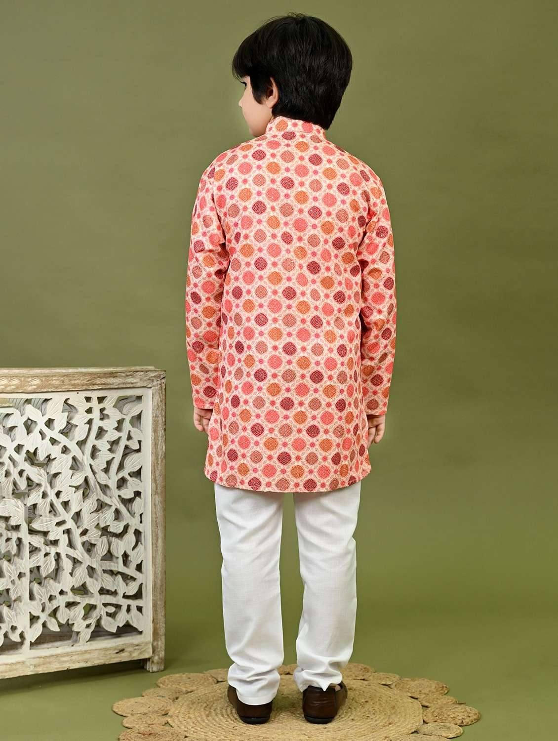 boys printed mandarin collar kurta pyjama set - 22025966 -  Standard Image - 2