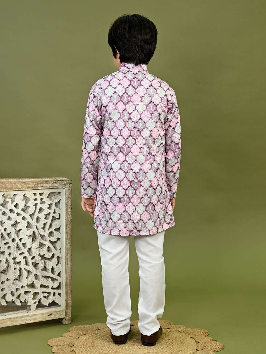 boys printed mandarin collar kurta pyjama set - 22025967 - Standard Image - 2