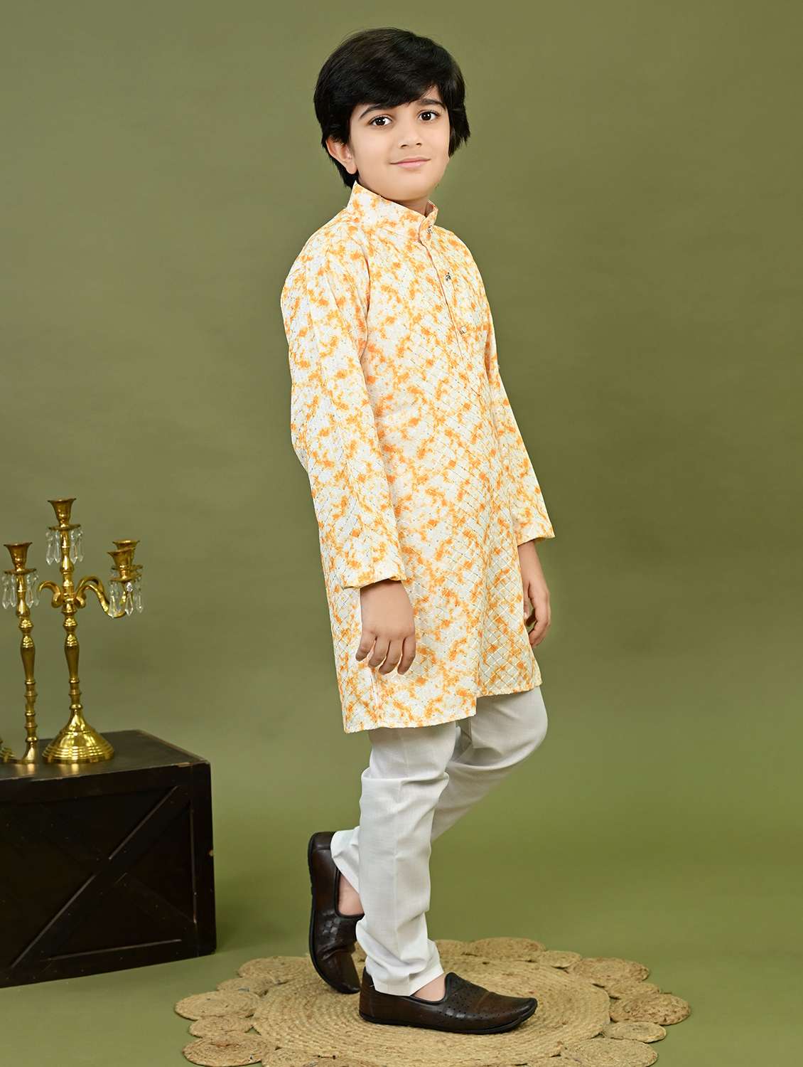 boys printed mandarin collar kurta pyjama set - 22025968 -  Standard Image - 2