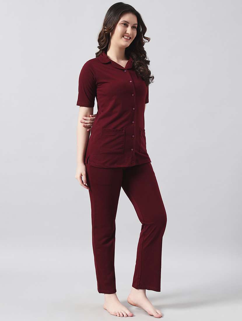 women solid short sleeve nightwear pyjama set - 22026026 -  Standard Image - 2