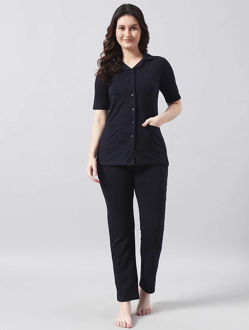 women solid short sleeve nightwear pyjama set - 22026027 -  Standard Image - 2