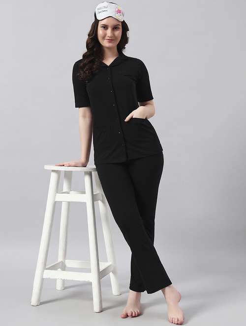 women solid short sleeve nightwear pyjama set - 22026029 -  Standard Image - 0