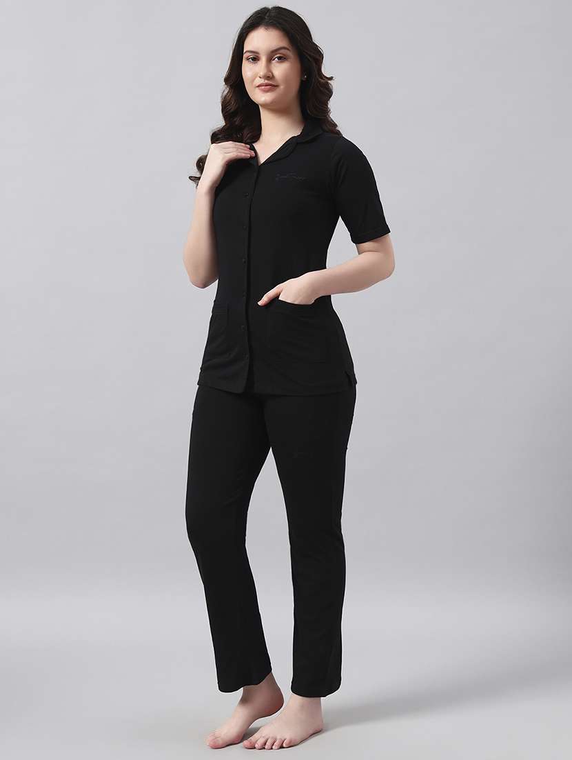 women solid short sleeve nightwear pyjama set - 22026029 -  Standard Image - 2