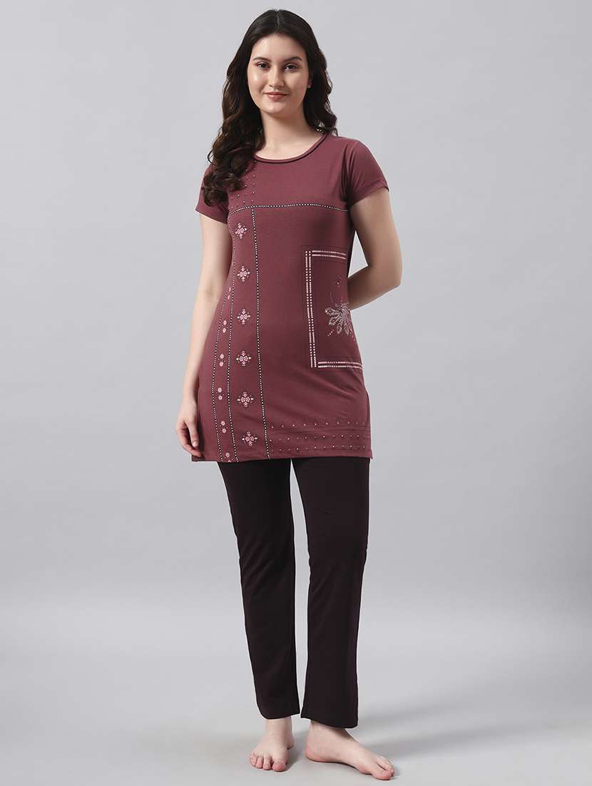 women printed short sleeve nightwear pyjama set - 22026034 -  Standard Image - 2