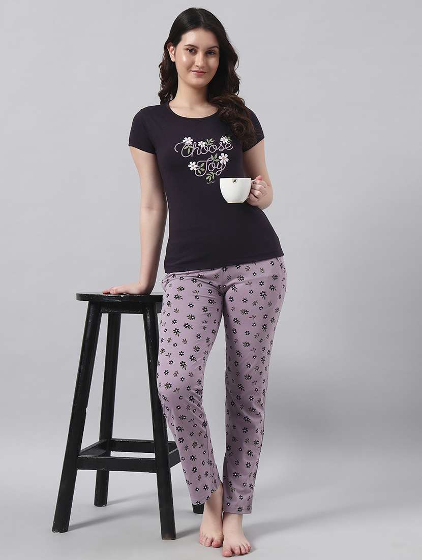 women printed short sleeve nightwear pyjama set