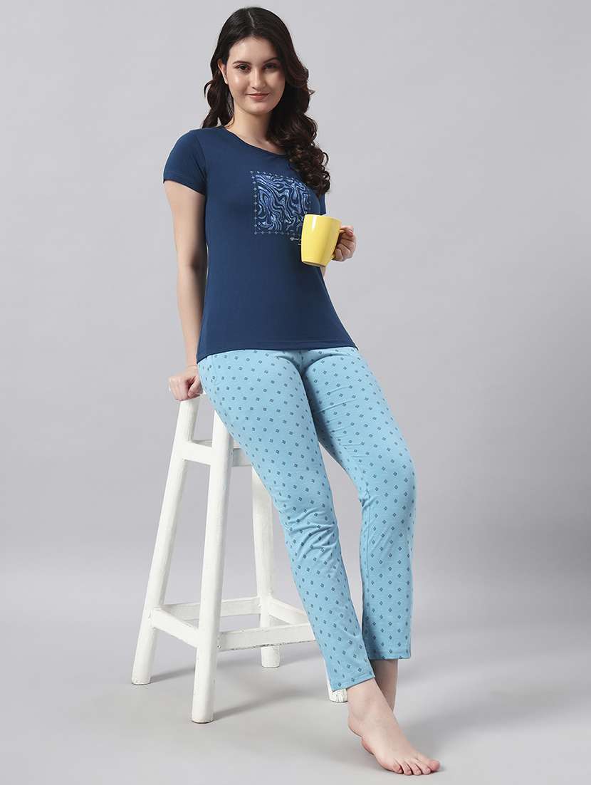 women printed short sleeve nightwear pyjama set