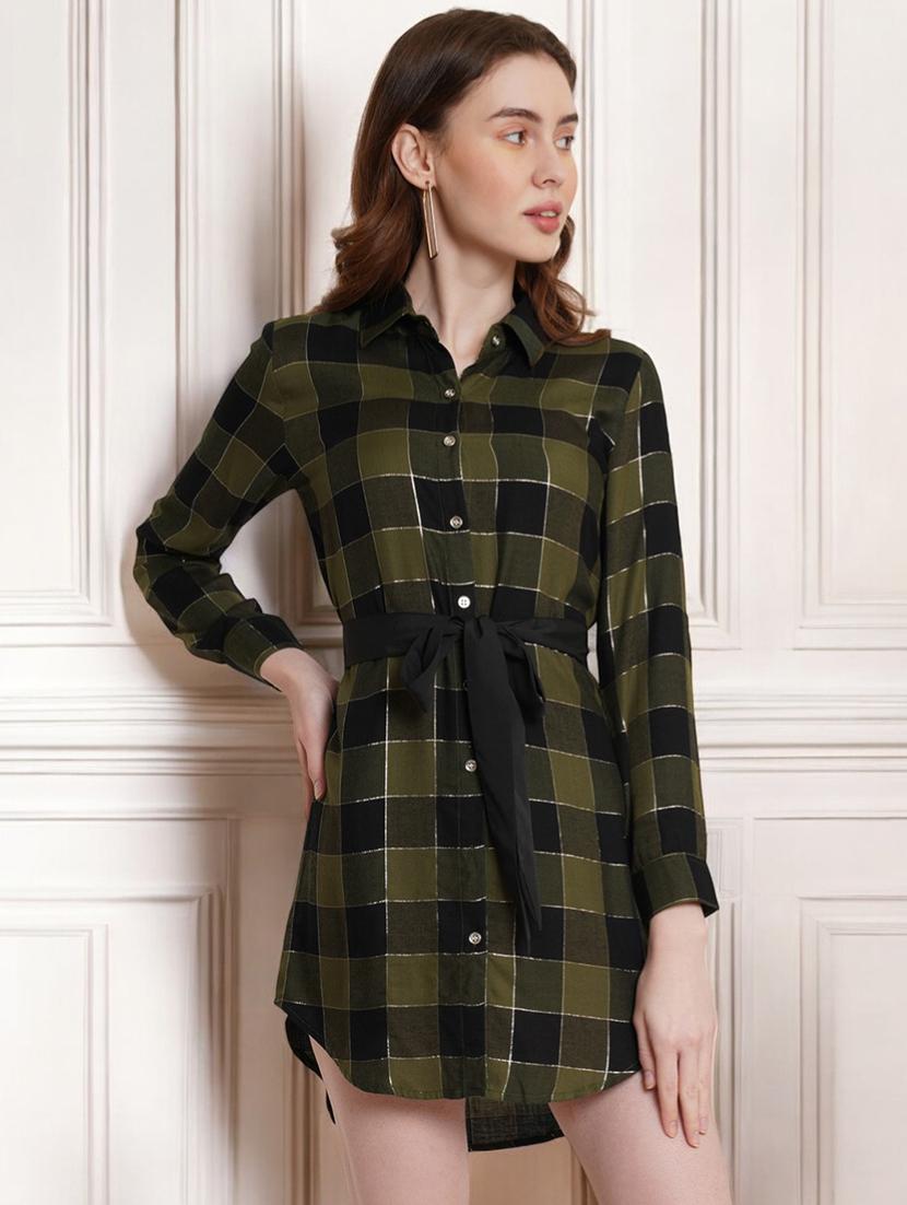 green rayon shirt dress - 22026058 - Standard Image - 2