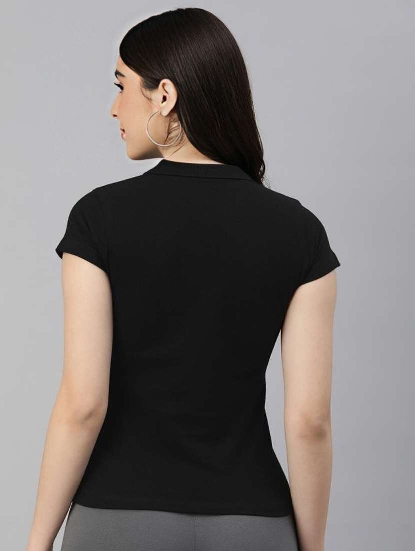 women solid short sleeve polo t-shirt - 22026062 -  Standard Image - 2