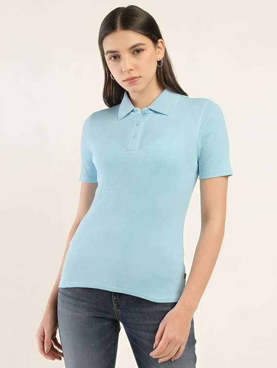 women solid short sleeve polo t-shirt