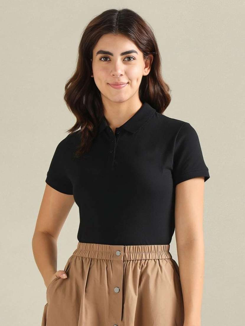 women solid short sleeve polo t-shirt
