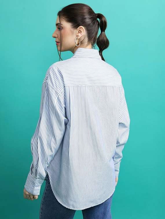 women striped collared long sleeve shirt - 22026130 -  Standard Image - 2