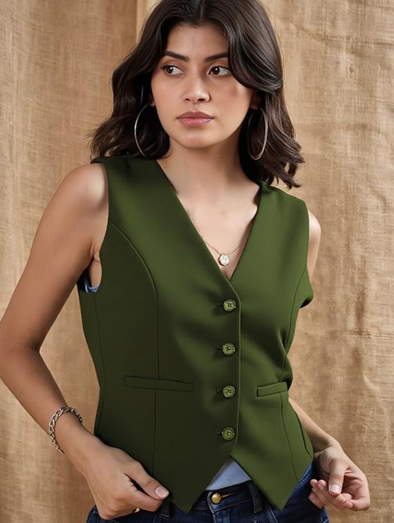 women solid sleeveless vest top - 22026157 - Zoom Image - 0