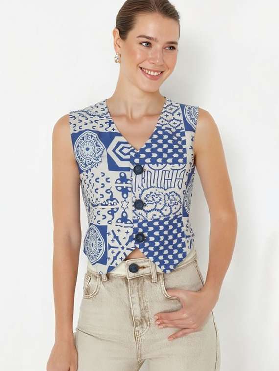 women printed sleeveless crop vest top