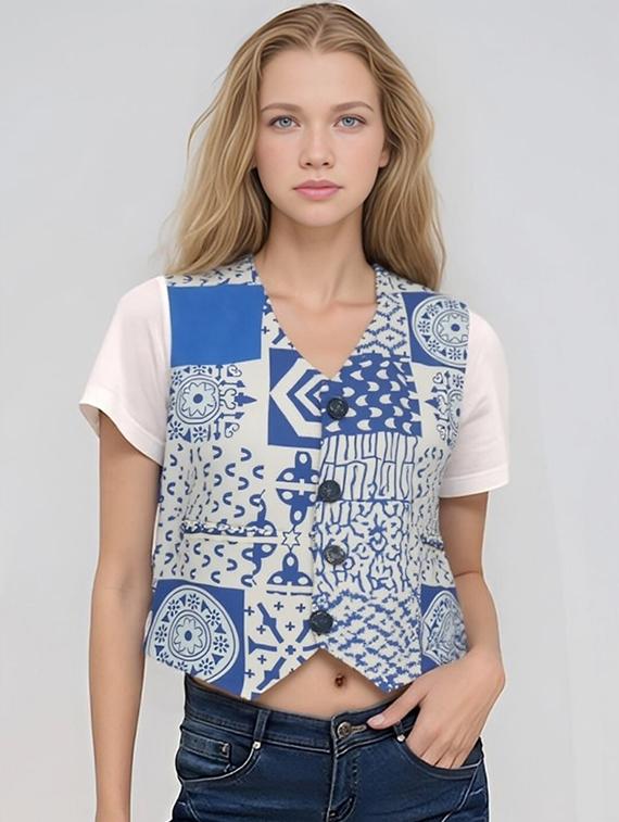 women printed sleeveless vest top - 22026182 - Standard Image - 2