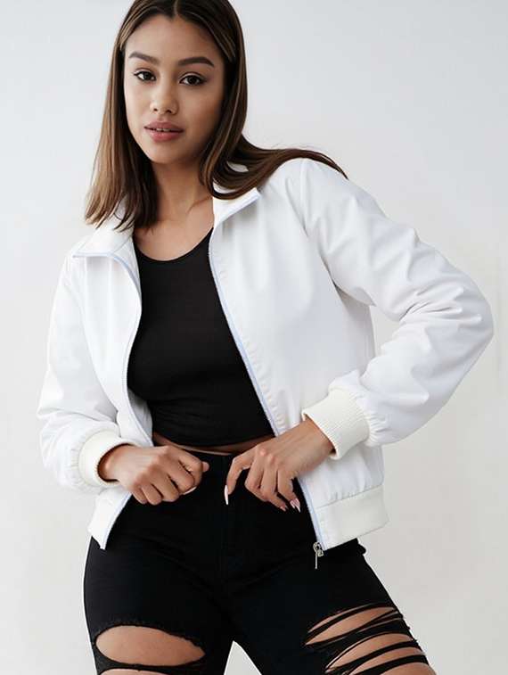 women solid long sleeve windcheater jacket