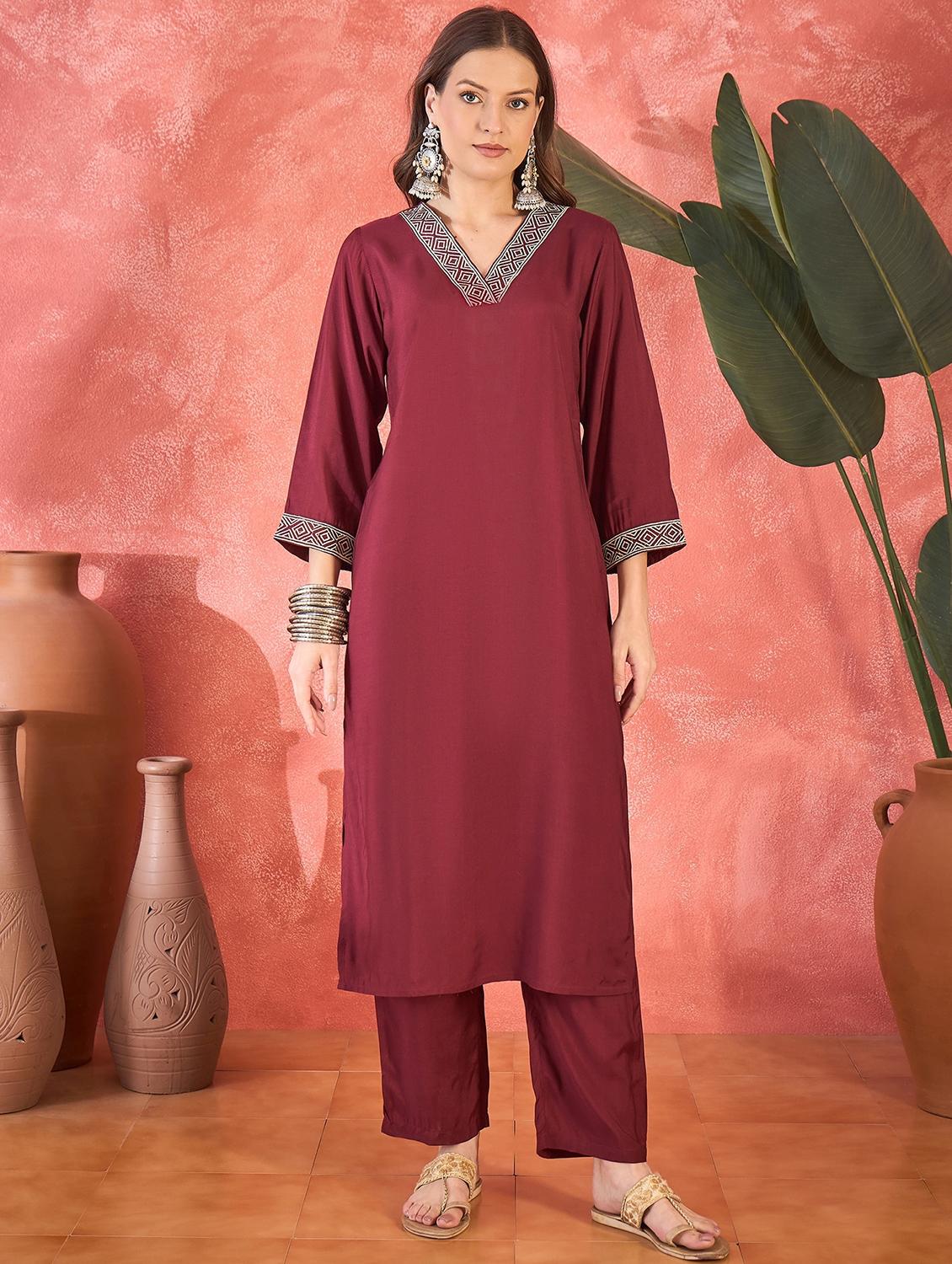 women solid three quarter sleeve kurta pant with dupatta set - 22026239 - Standard Image - 2
