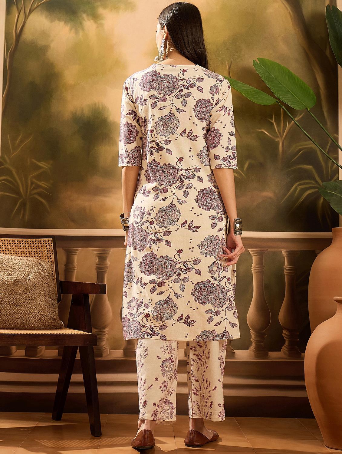 women floral printed three quarter sleeve kurta pant set - 22026251 - Standard Image - 2