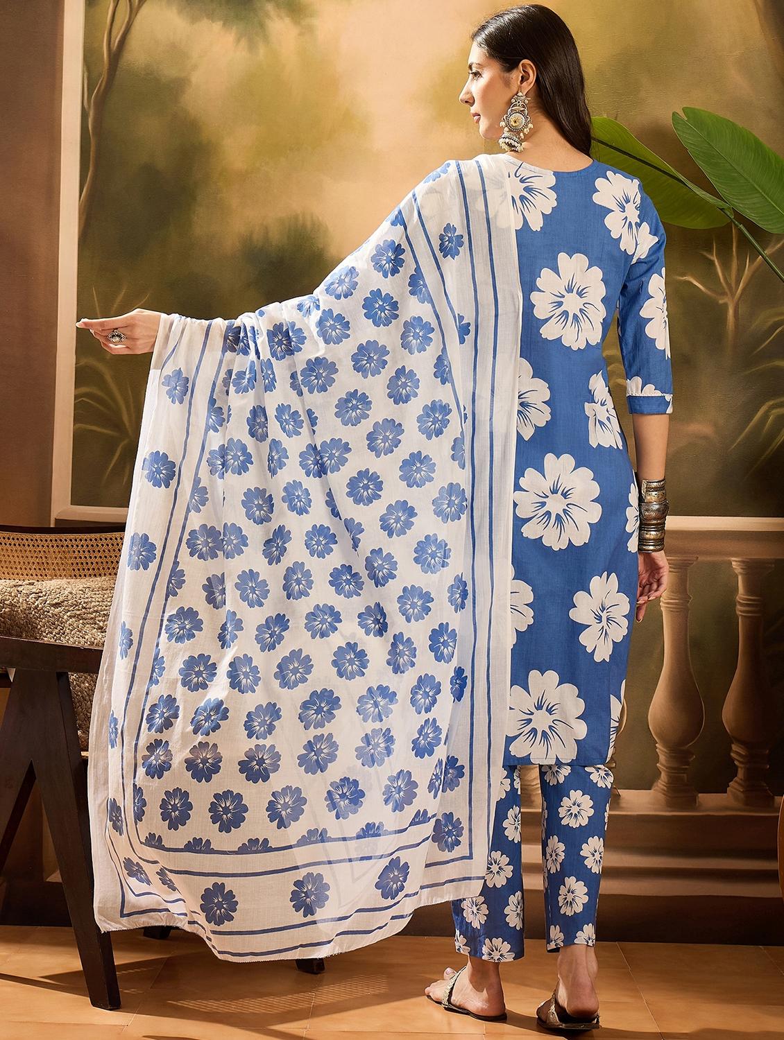 women floral printed three quarter sleeve kurta pant with dupatta set - 22026255 - Standard Image - 2