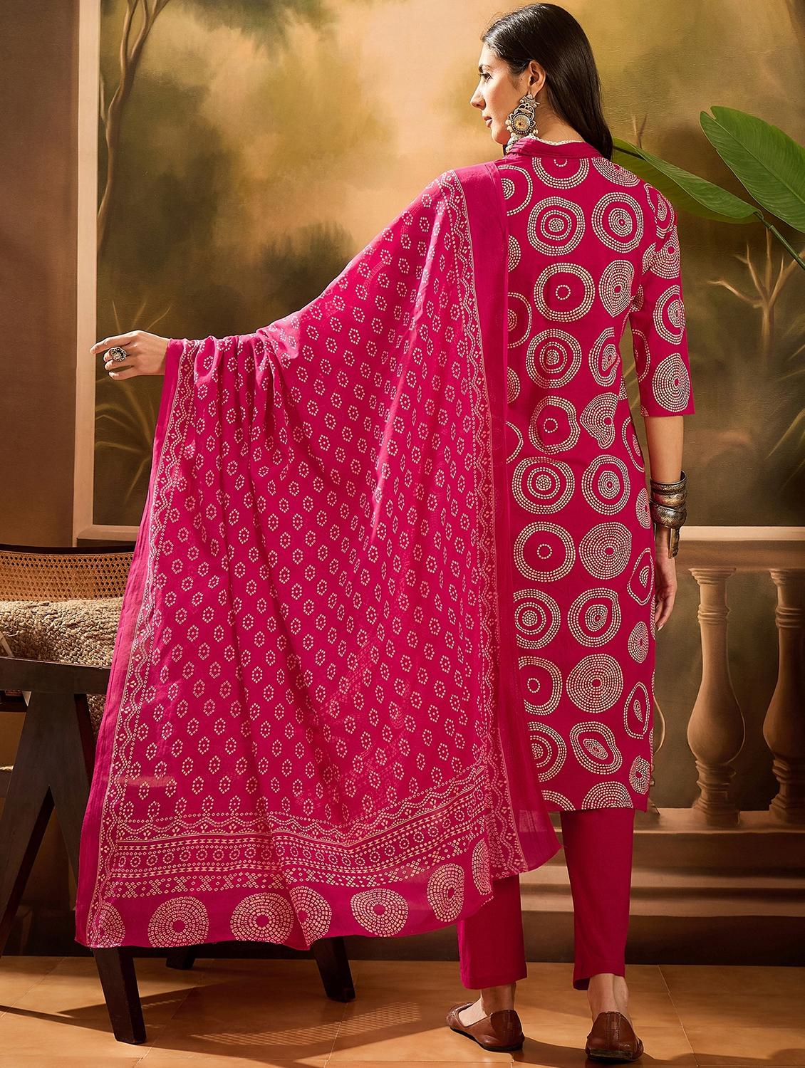 women printed three quarter sleeve kurta pant with dupatta set - 22026260 - Standard Image - 2