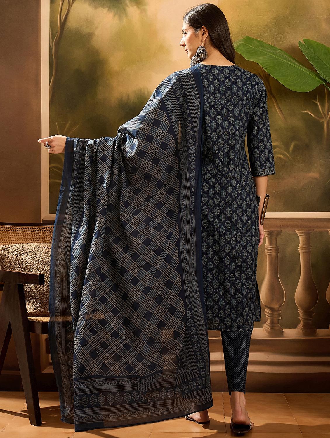 women printed three quarter sleeve kurta pant with dupatta set - 22026261 - Standard Image - 2