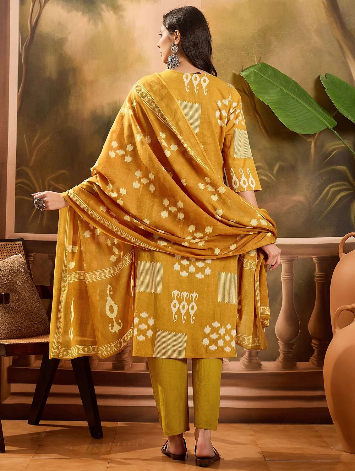 women printed three quarter sleeve kurta pant with dupatta set - 22026262 -  Standard Image - 2