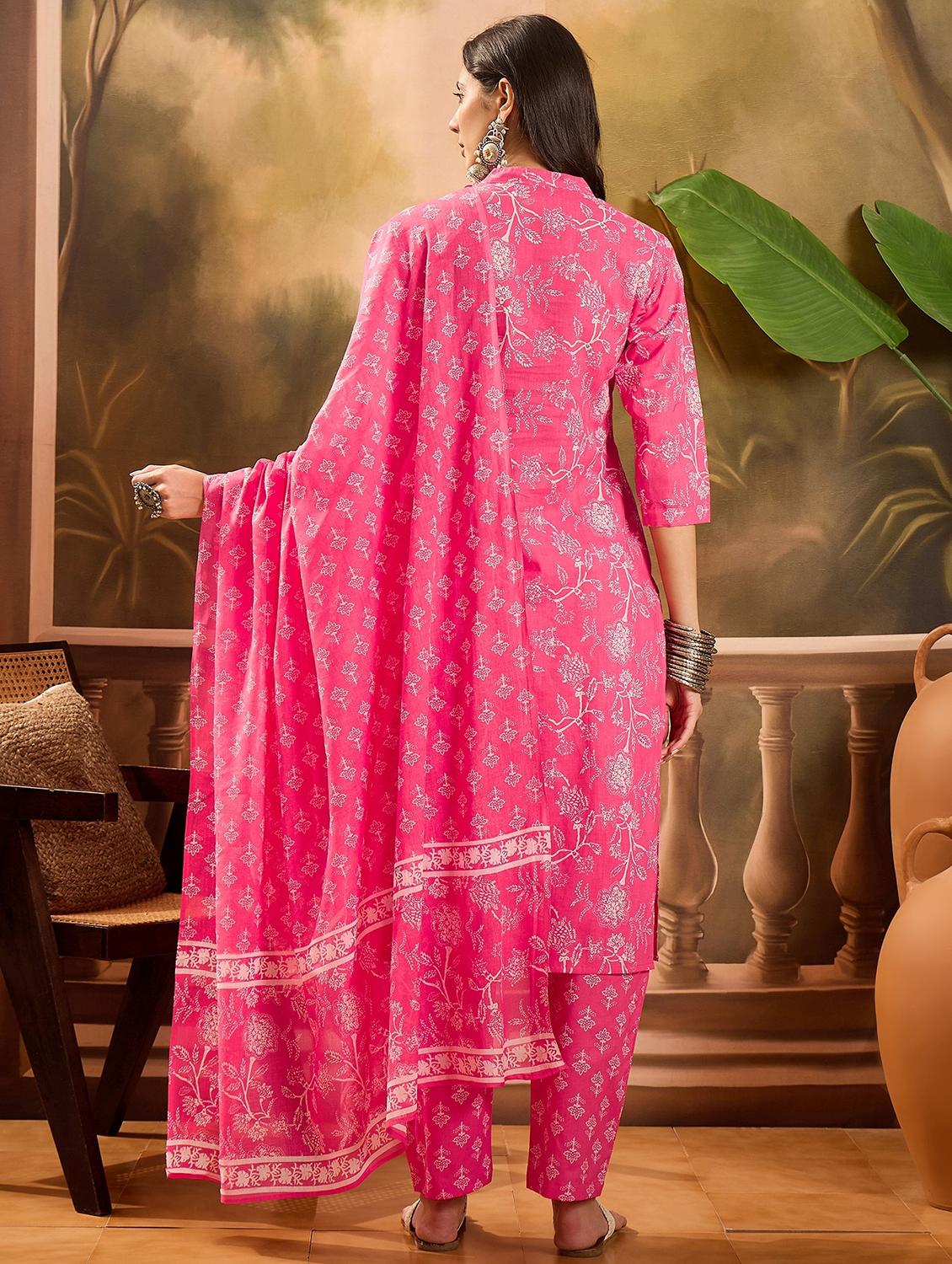 women printed three quarter sleeve kurta pant with dupatta set - 22026265 - Standard Image - 2