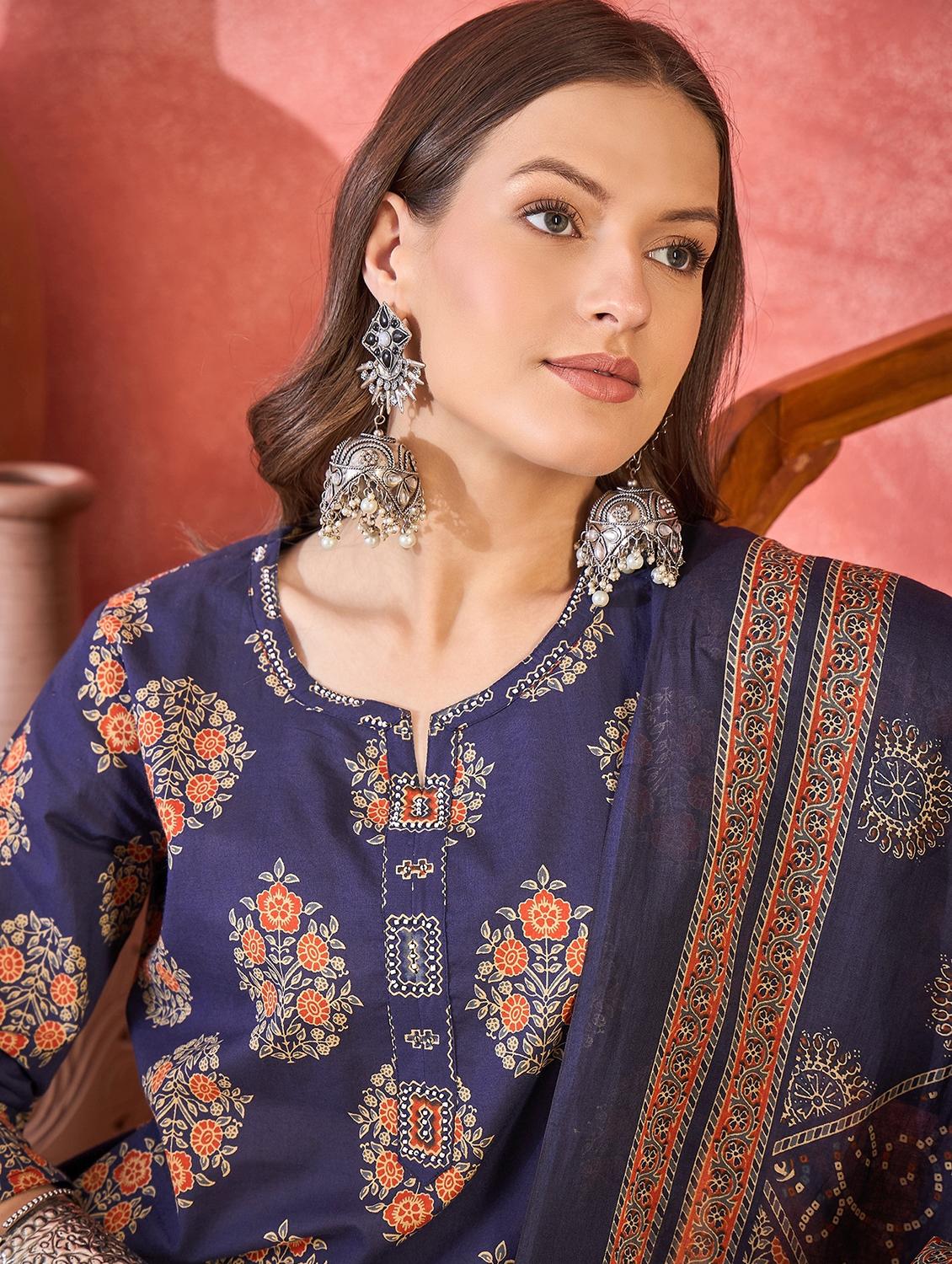 women floral printed three quarter sleeve kurta pant with dupatta set - 22026275 - Standard Image - 2