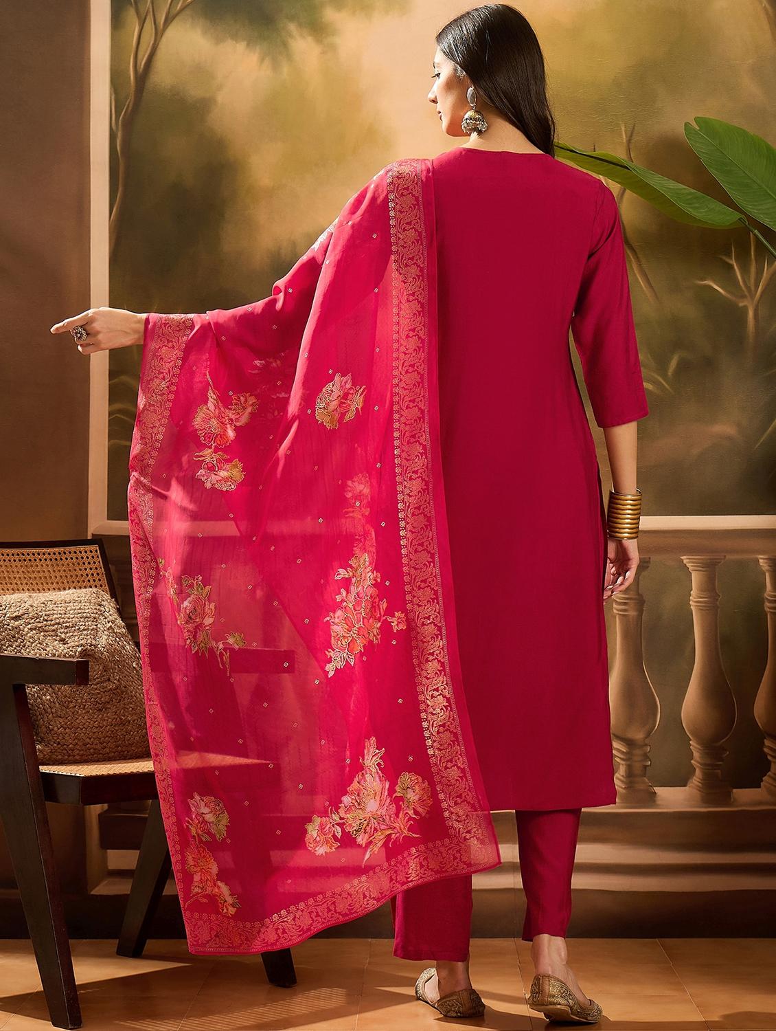 women floral printed three quarter sleeve kurta pant with dupatta set - 22026276 - Standard Image - 2