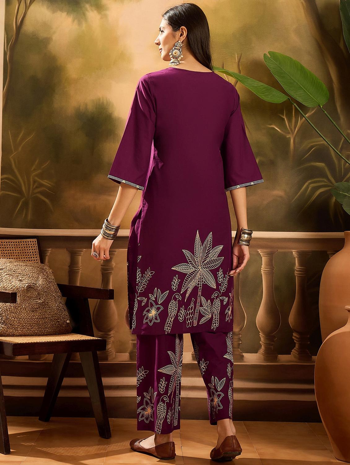 women printed three quarter sleeve kurta pant set - 22026280 - Standard Image - 2