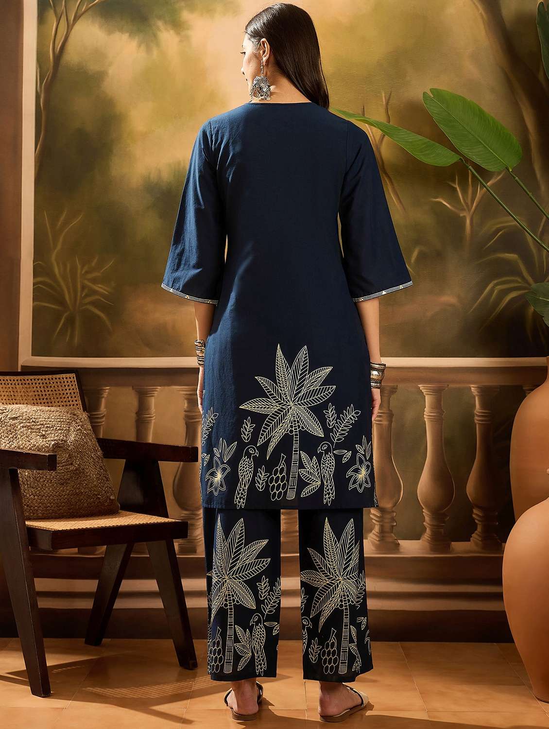 women printed three quarter sleeve kurta pant set - 22026281 - Standard Image - 2