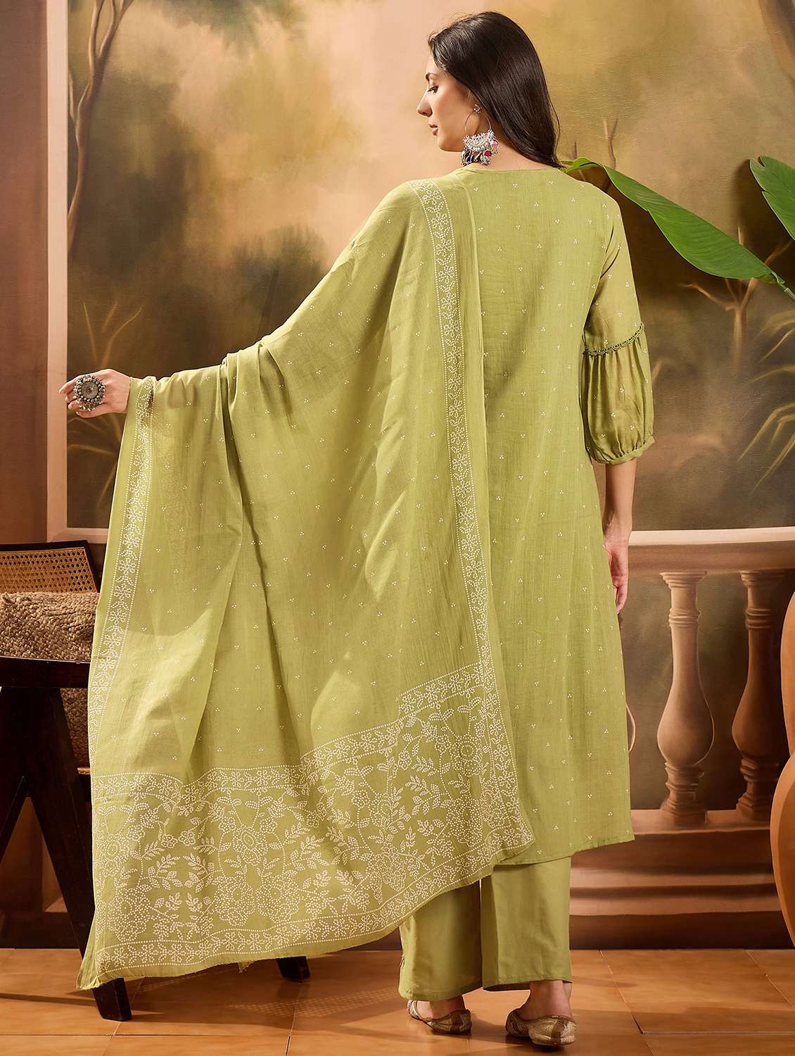 women printed three quarter sleeve kurta pant with dupatta set - 22026283 - Standard Image - 2