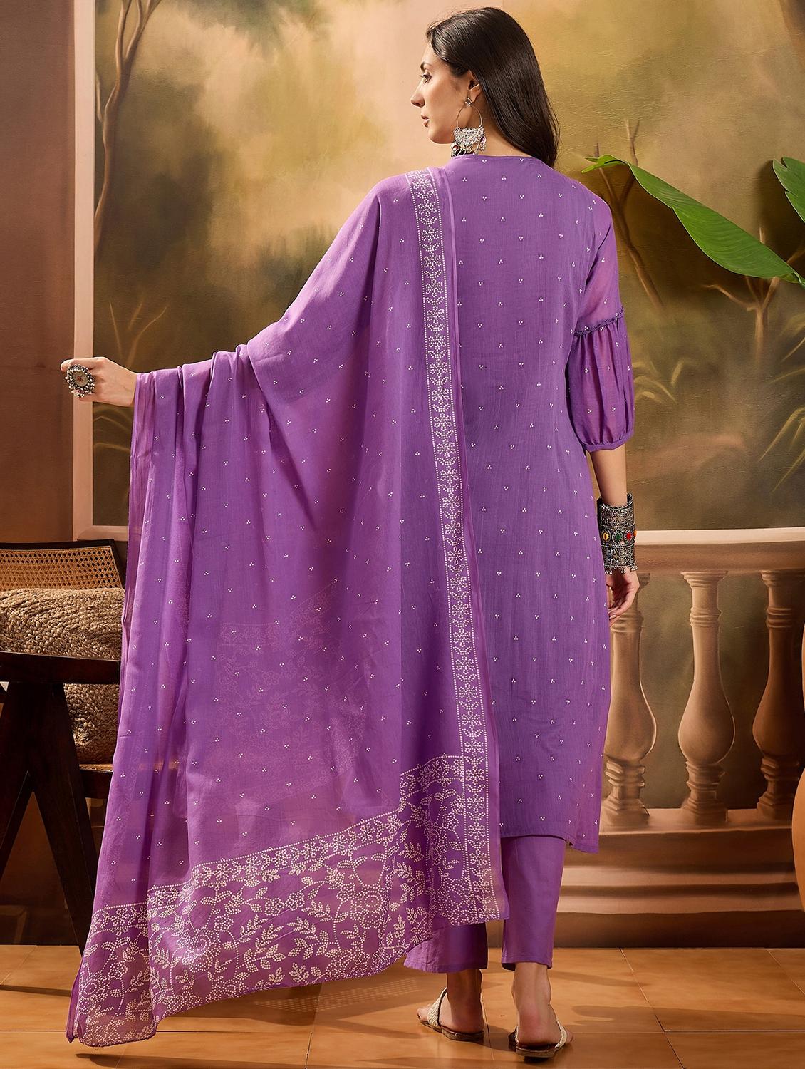 women printed three quarter sleeve kurta pant with dupatta set - 22026284 - Standard Image - 2