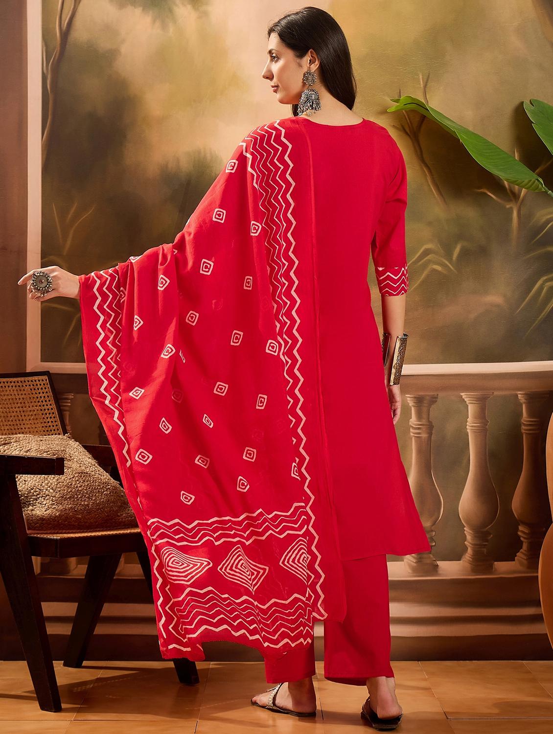 women printed three quarter sleeve kurta pant with dupatta set - 22026285 - Standard Image - 2