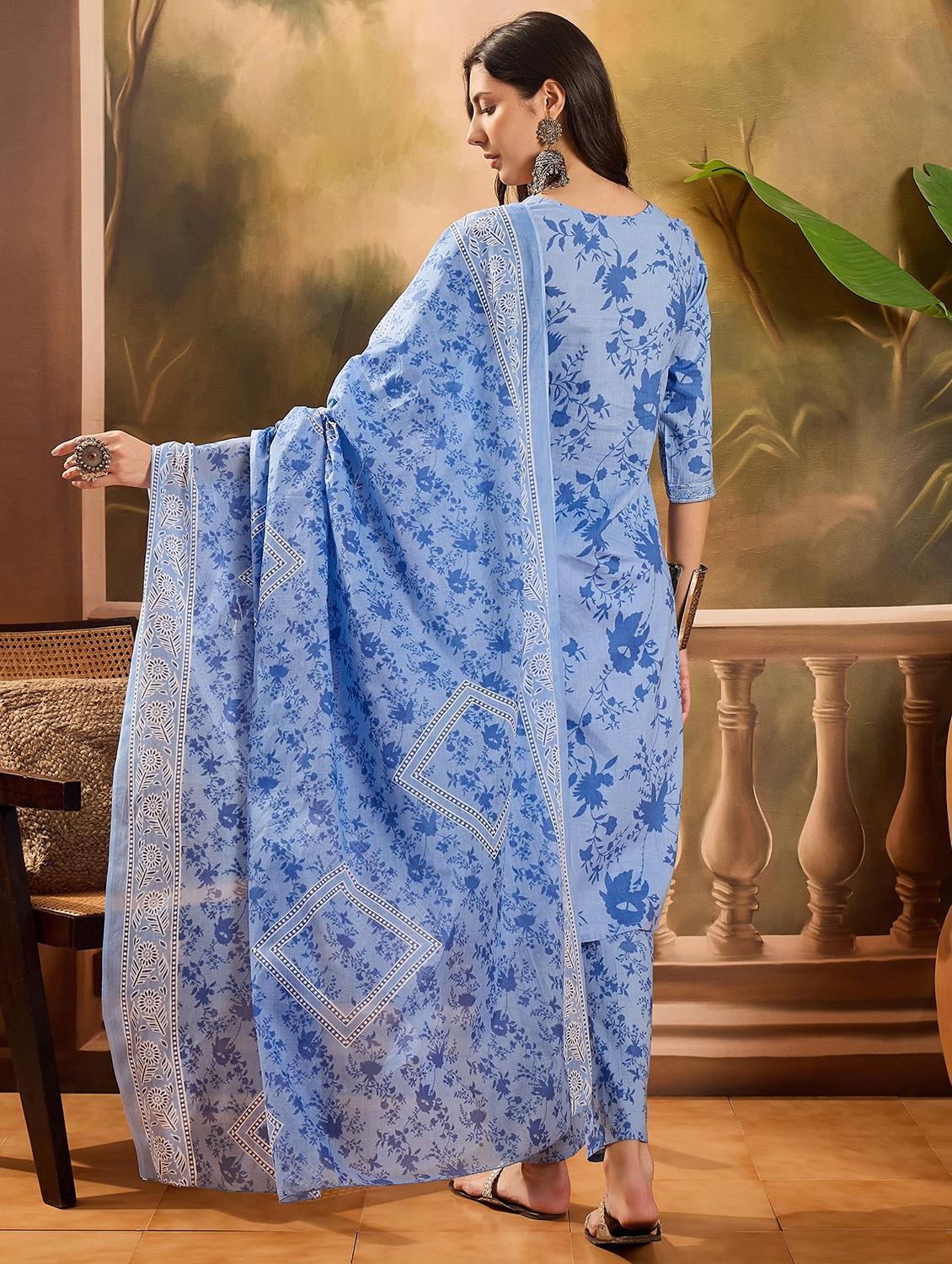 women printed three quarter sleeve kurta pant with dupatta set - 22026287 - Standard Image - 2