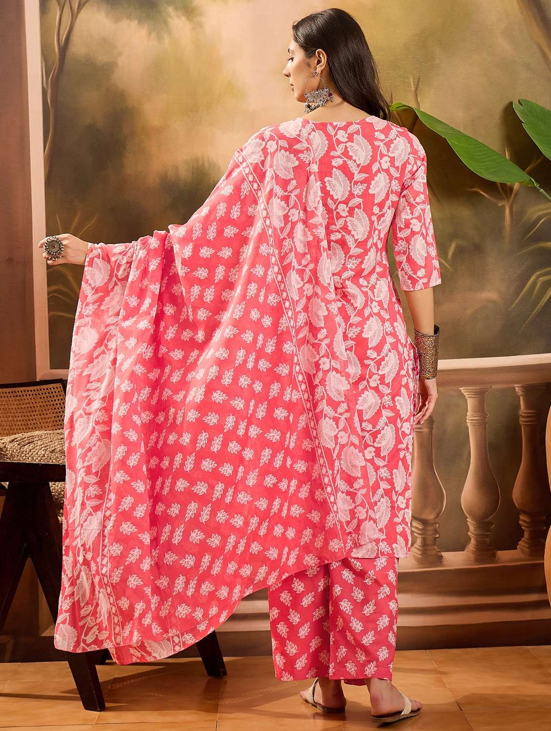 women printed three quarter sleeve kurta pant with dupatta set - 22026290 -  Standard Image - 2