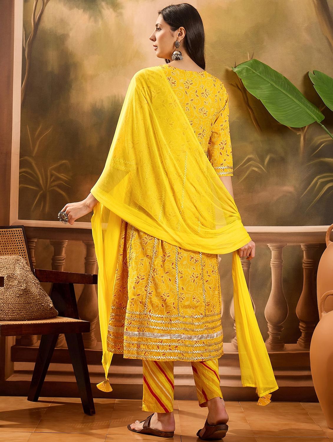 women printed three quarter sleeve kurta pant with dupatta set - 22026293 - Standard Image - 2