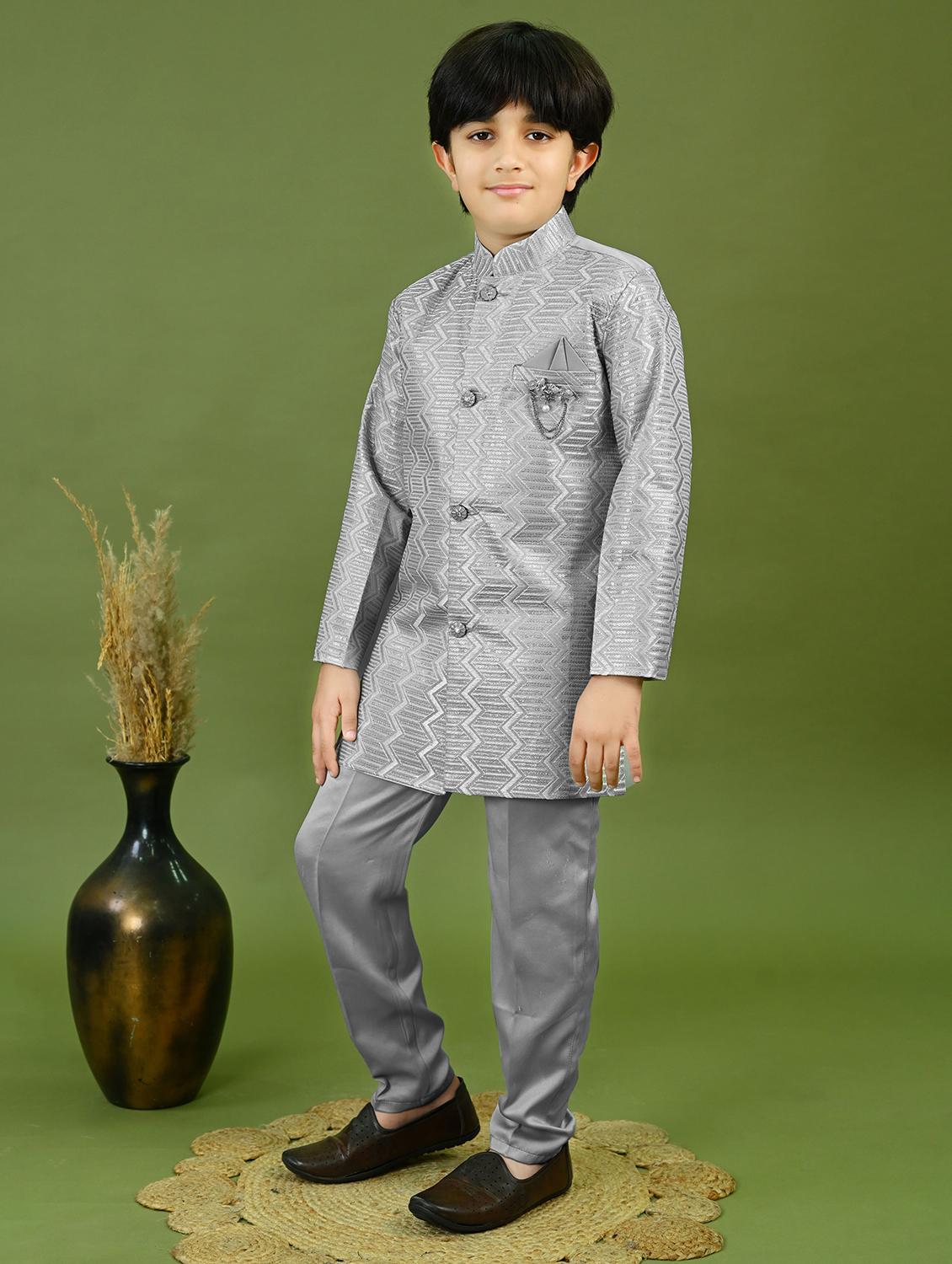 boys embroidered mandarin collar sherwani - 22026295 - Standard Image - 2