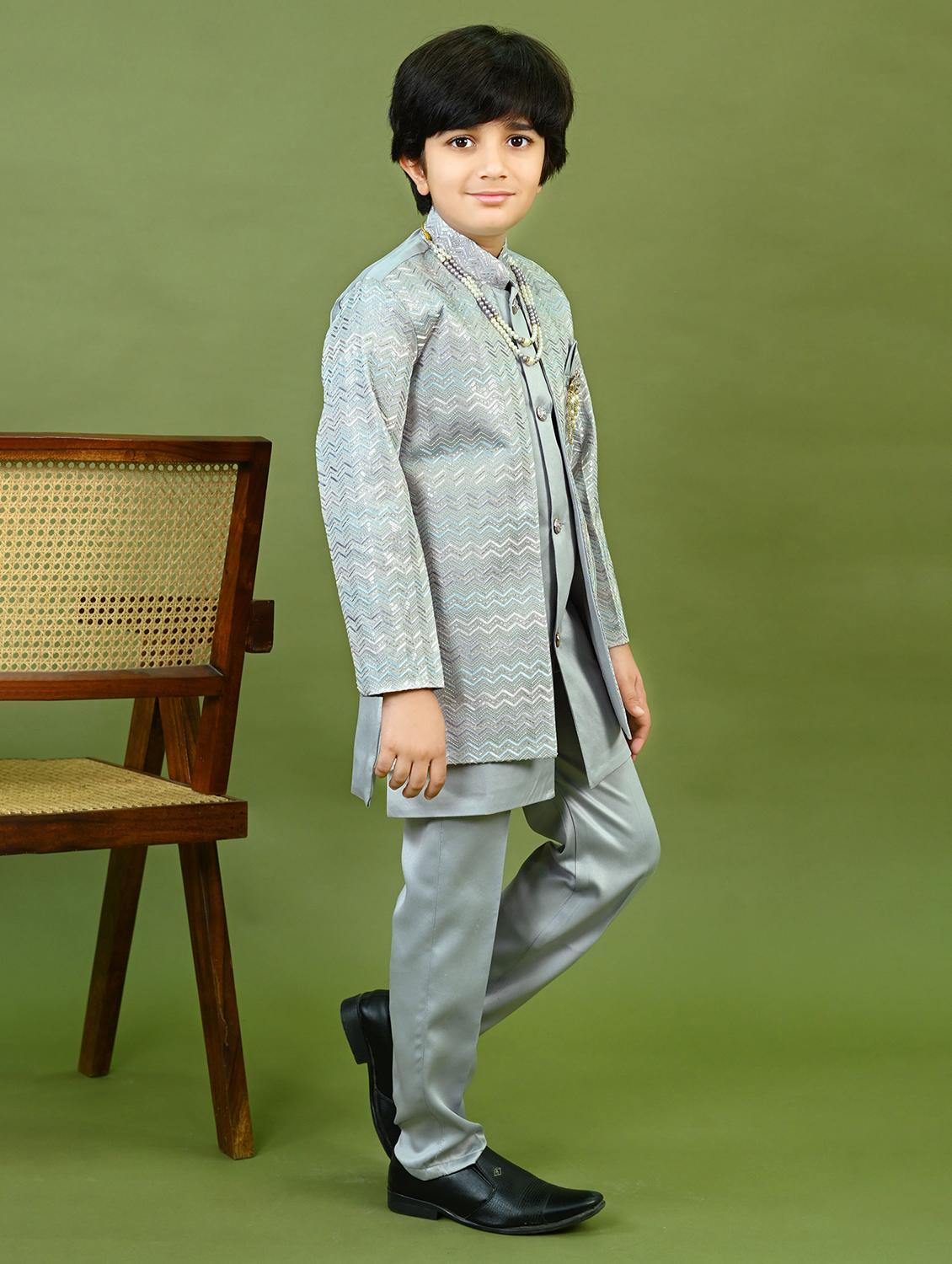 boys embroidered mandrain collar sherwani set - 22026305 - Standard Image - 2