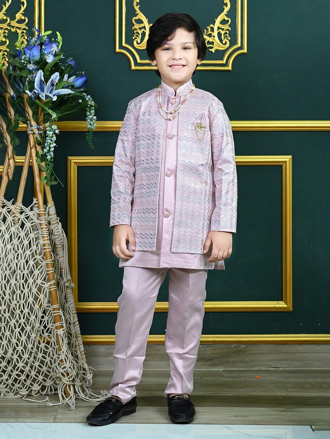 boys embroidered mandrain collar sherwani set - 22026306 - Standard Image - 2