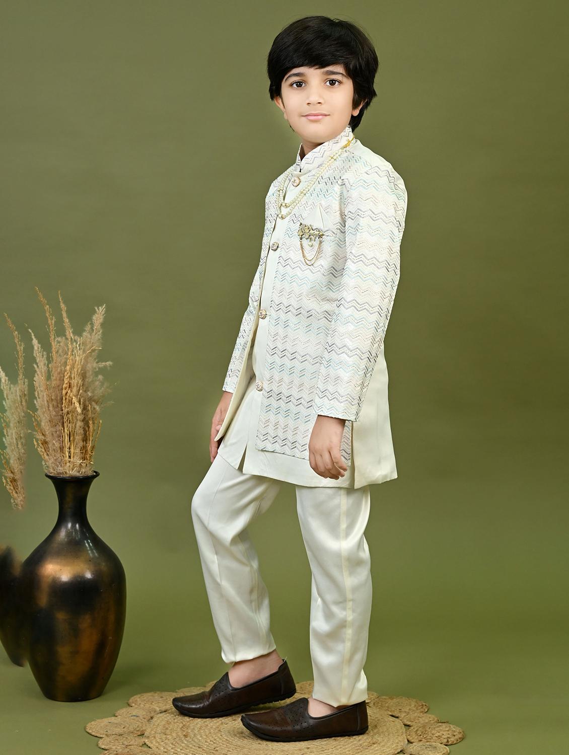 boys embroidered mandrain collar sherwani set - 22026308 - Standard Image - 2