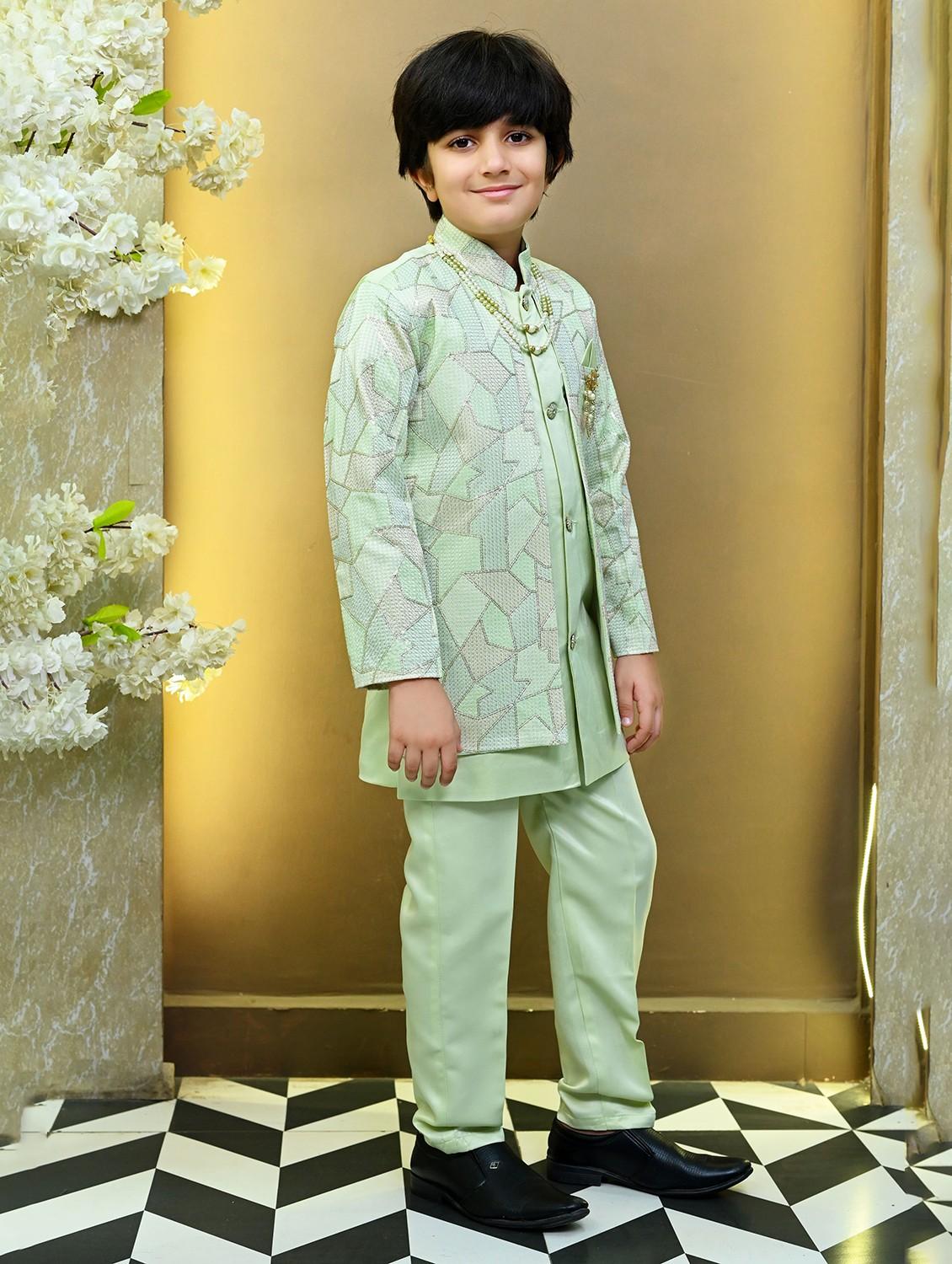 boys embroidered mandrain collar sherwani set - 22026309 - Standard Image - 2