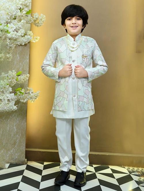 boys embroidered mandrain collar sherwani set - 22026311 - Standard Image - 0